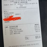Receipt   at OPA Greek Bistro in Puerto Vallarta