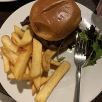 Burger, fries and salad  at THE IRISHMAN in Paris