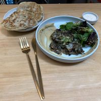 Potato pita, hummus, and cabbage schwarma at MARTi in San Miguel De Tucuman
