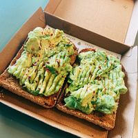 Smashed avocado and chilli toast  at Green Cup in Carlton