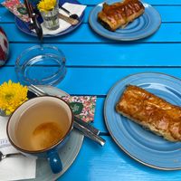 Apple tea and spinach pastries 💚 at Maya's Corner Cafe in Istanbul