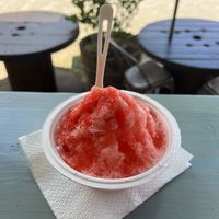 watermelon strawberry shaved ice  at Rainbow House Shave Ice in Kahuku