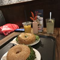 Vegan shawarma bagel and a vegan avocado bagel plus vegan drinks  at Coffee Fellows in Trier