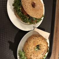 Close up of vegan shawarma bagel and vegan avocado bagel  at Coffee Fellows in Trier