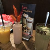 Orange juice and the hot lemon and mint drink with ginger  at Coffee Fellows in Trier