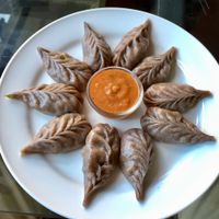 The amazing veg momos with sauce at Green Organic Cafe and Farmers Bar in Kathmandu