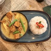 Green Thai curry with tofu and ricee  at Thai Basil in Dublin