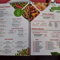 Separate section in menu for vegans at Sabor de la India in Tenerife