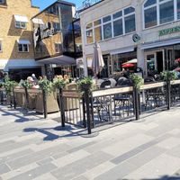 Outdoor seating at Espresso House in Uppsala