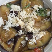 Thai style eggplant with basil. (Rice had to be ordered separately)  at Derby Thai in Caulfield