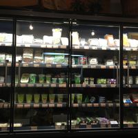 Lil shop with vegan cheese, sausages, tofu etc but dairy too at Woki Organic Market and Restaurant in Barcelona