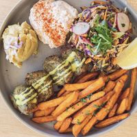 (VEGO) Keftedes Plate - Vegan option has different dip  at Kolonaki Athenian Street Food in Malvern