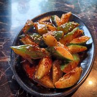 Smashed cucumbers with chili and garlic at Dan Dan Noodle in Vancouver