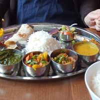 Vegan thali including mango sorbet at Sachi's in Ilkley