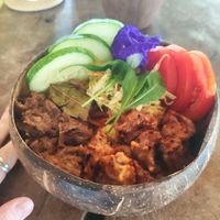 Adobo bowl at Daos Beach Bistro - Haruhay Eco Beach Tavern in Camiguin