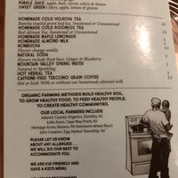Back page of menu at Good Earth Organic Eatery in West Cape May