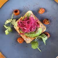  bean hummus on toast   at Sereno Roof Bar & Restaurant in Cozumel