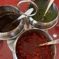 3 vegan sauces  at Green Chili Indian Restaurant in Dayton