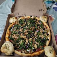 Veggie pizza at Pizza Mike's in Isla Mujeres