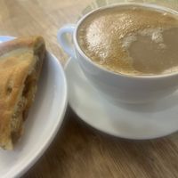 Vegan apple pie and oat milk cap’uccino  at Agnista Coffee Shop in Ulaanbaatar