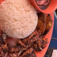 Beyond vaca frita comes with rice beans and maduro (plantains)  at Cuban Kitchen in San Mateo