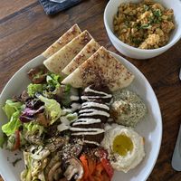Mediteranean bowl with akuri tofu, pita, falafel, hummus and baba ganoush  at RiZE in Canggu