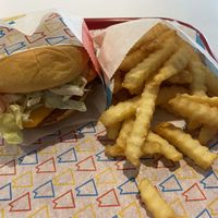 Vegan deluxe and fries  at Super Deluxe in Bend