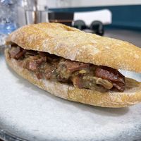 “No cheese no steak” sandwich. Found it to be not overly cheesy or steak-like, but it had an umami mushroom gravy flavour which I absolutely loved   at Coconela in Santa Cruz