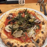 Pizza with an assortment of vegetables   at Pizza Verde in Matsumoto