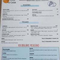 The menu at Mi Casa Tu Casa in Marbella