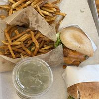 Papas fritas y “chicken” pita  at Clover Food Lab - Harvard Science Center in Cambridge
