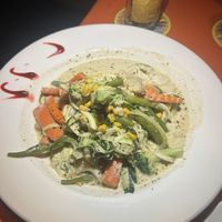 Zucchini veggie pasta in creamy coconut milk   at Pineapples - Ramon's Village Resort in San Pedro