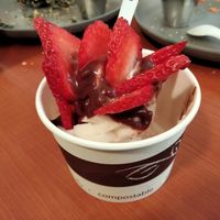 Almond soft serve with strawberry goodness! at The Coco Nut in Eugene