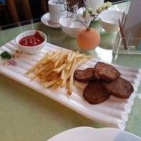 Vegan beef and French fries. The fries are ok and the meat is chewy and good. 8/10 at Tianchu Miaoxiang - Tsinghua in Beijing