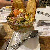 Ceviche de caju com chips de Batata Doce   at Camarões Restaurante in Natal