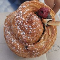 Cherry and chocolate cruffin at Krafin in Prague