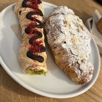 Almond croissant and pistachio cream filled pastry   at Krafin in Prague