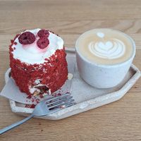 red velvet cake with cappuccino at Krafin in Prague