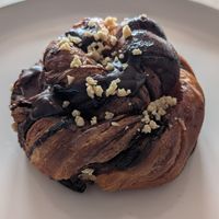 Snurrer. These are delicious decadent pastries. There's lots of chocolate inside and the little bits of nuts and dried fruit add some little extra bits of flavour and texture. at Krafin in Prague