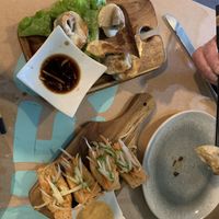 Starters, delicious mushroom dumplings and stuffed tofu🤪  at Faith Hope Love Malaysian Cafe in Napier