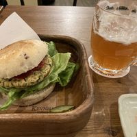 Vegan burger and beer  at Yamanoma Brewery Craft Beer Pub in Nagano
