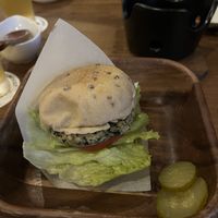 Vegan tofu burger  at Yamanoma Brewery Craft Beer Pub in Nagano