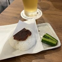 Rice ball with miso  at Yamanoma Brewery Craft Beer Pub in Nagano