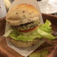 Vegan tofu burger at Yamanoma Brewery Craft Beer Pub in Nagano
