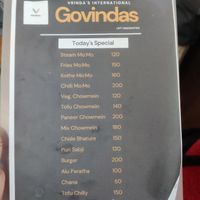 Menu at Govinda's Restaurant in Kathmandu