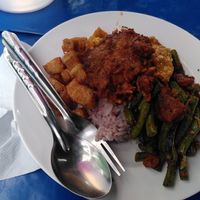 Rice with some dishes. 80 baht at Youta Vegan Foods in Bangkok