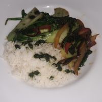 Vegetable stir fry with basmati rice at Motte & Bailey Restaurant in Moate