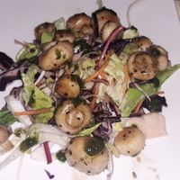 Pan fried garlic mushrooms on salad at Motte & Bailey Restaurant in Moate