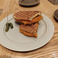 Shredded carrot and cheese panini, surprisingly light and two wee pickles at Verve Coffee Roasters in Tokyo