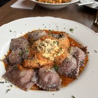 Stuffed vegan ravioli!! The pasta colour is from red wine. Can’t wait to eat this again!   at Bellona in Toronto
